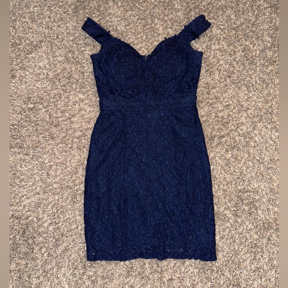 Elegant Navy Lace Off-Shoulder Mini Dress